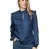 Blouses Dante 6 AMARI DETAIL SHOULDER BLOUSE Digita Blue Blue