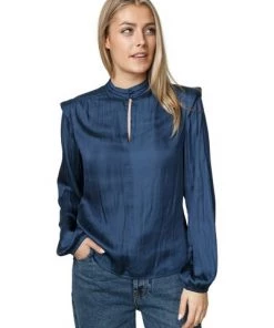 Blouses Dante 6 AMARI DETAIL SHOULDER BLOUSE Digita Blue Blue